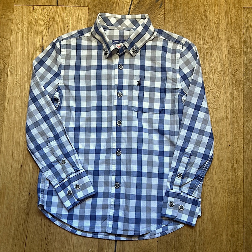 Johnnie-O grey/ blue check button down shirt size 6